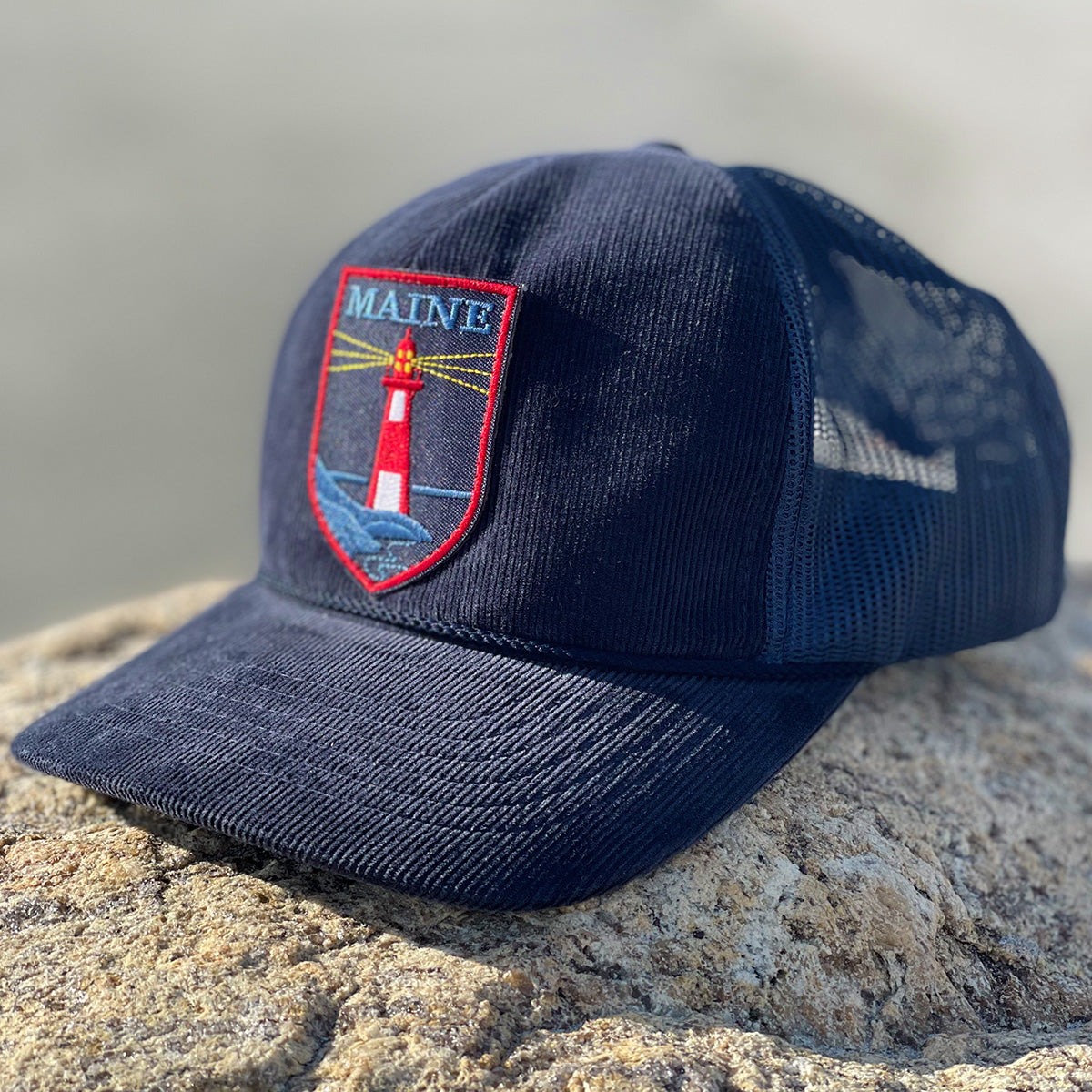 Retro Maine Lighthouse Corduroy Trucker Hat