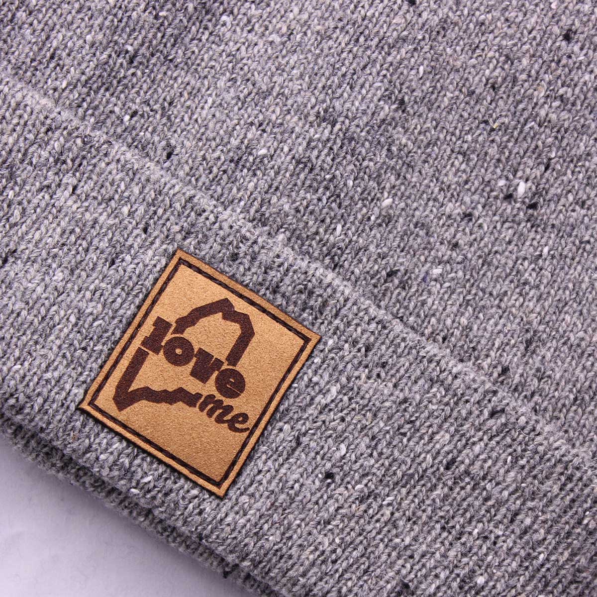 LoveME Suede Patch Cuff Beanie (Heather Grey)